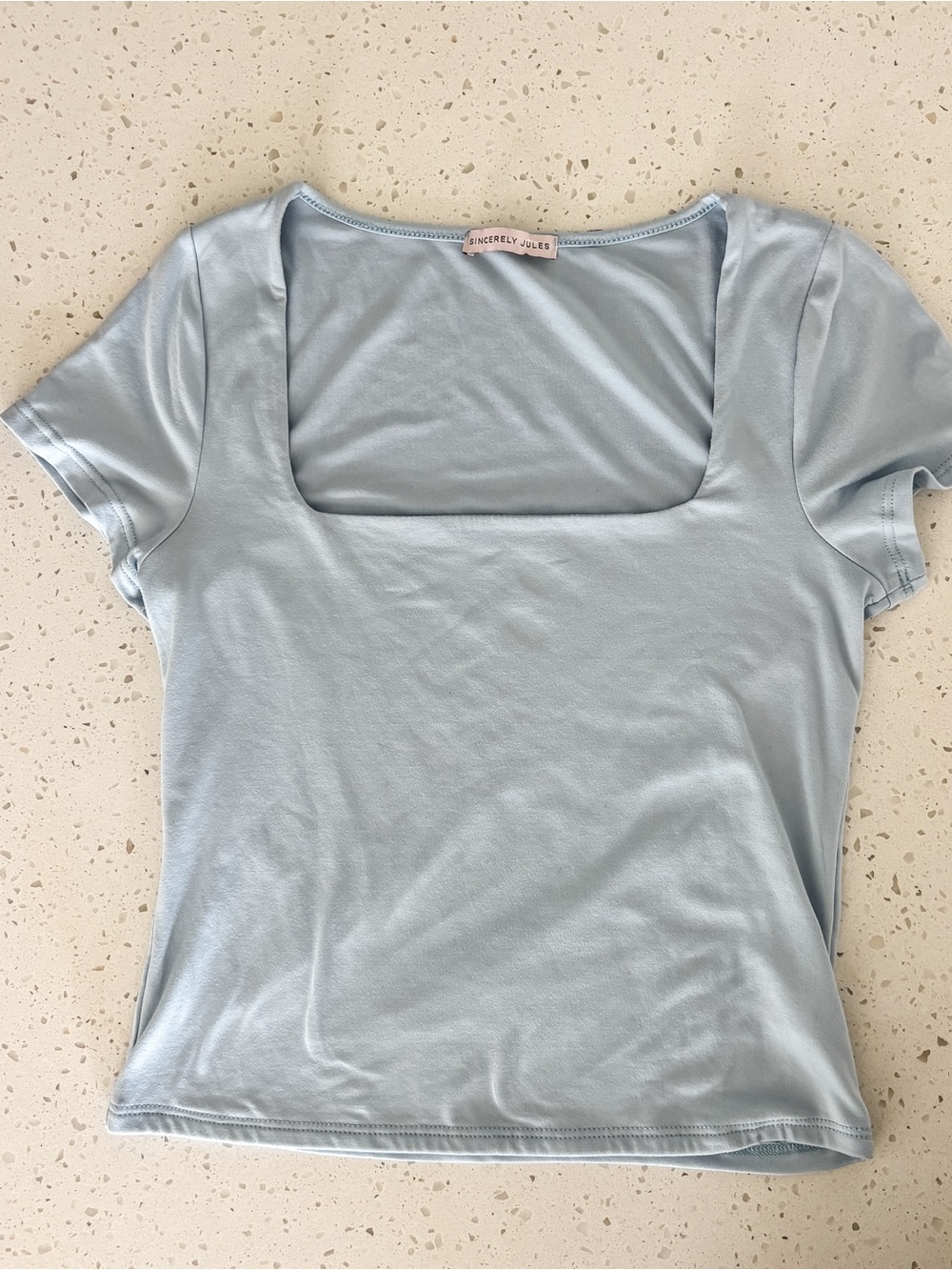 Sincerely Jules Women’s Light Blue Square Neck Stretch Top Size S - Picture 3 of 8